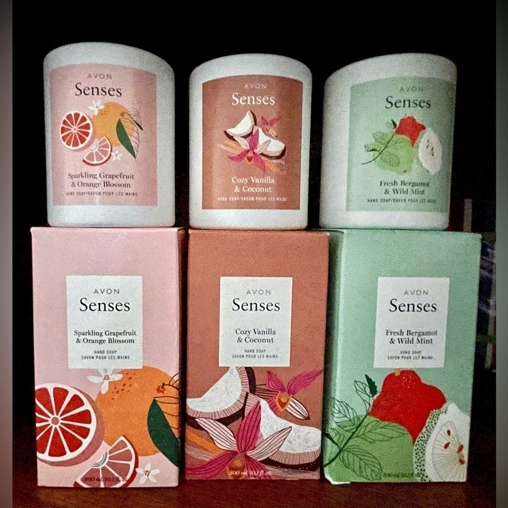 🍊 SET OF 3 PUMP HAND SOAPS Senses Avon Mint Vanilla Coconut Grapefruit Orange